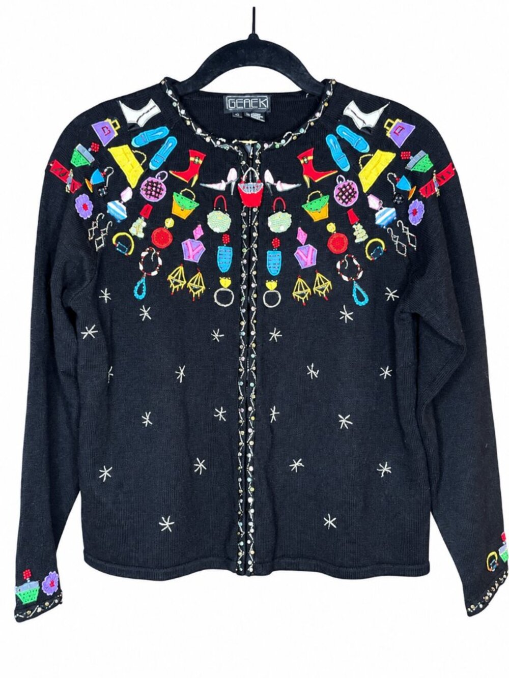 Berek by Takako Sakon Womens Vintage Cardigan Medium Black Beaded Shoes Purses